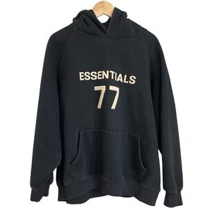 Essentials Fear of God Black Hoodie with Cream 77 Logo